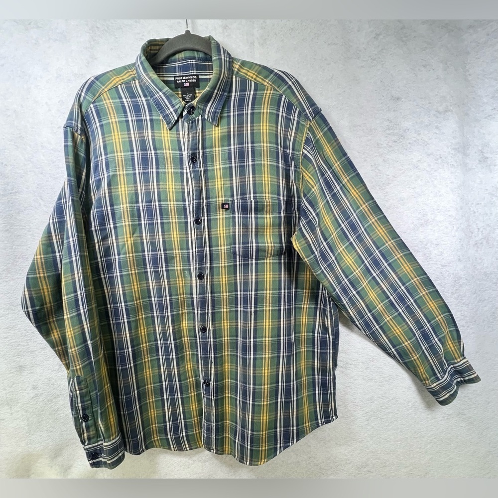 Polo Jeans Co. RALPH LAUREN Button Plaid Flannel Shirt‎ Men's Sz Large D39